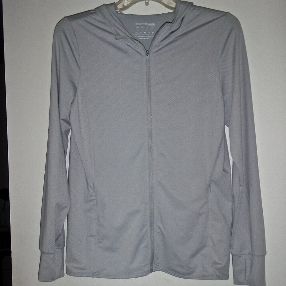 WOMEN'S YOGA STRETCH BREATHABLE  ZIPPERED HOODED JACKET SILVER SIZE S